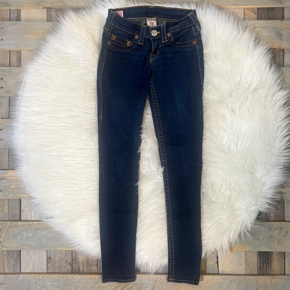 EUC. Low Rise [True Religion] Skinny Casey Stretchy Denim Blue Jeans | 25 XS 0 - Picture 3 of 16